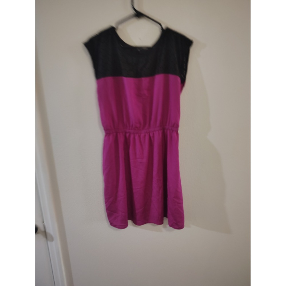 BeBop Womens Colorblock Mini Dress Magenta Pink Black Laser Cut Eyelet Large